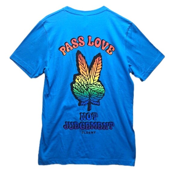 canvas Other - Pass Love No Judgment Weed T-shirt Short Sleeve Blue Crew Neck Funny Unisex EUC